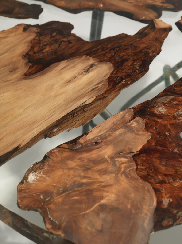 Earth Table With 50,000 Year Old Wood Floating In Resin - DigsDigs