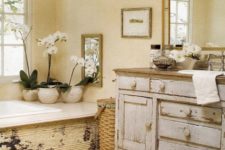 05 worn shabby chic bathroom vanity with a natural wood counter