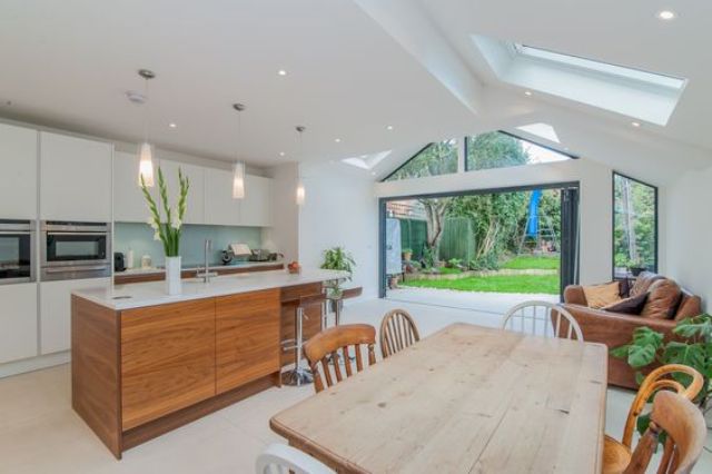 open kitchen dining room with island