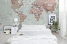 07 cozy Scandinavian bedroom decor with a wolrd map wall mural