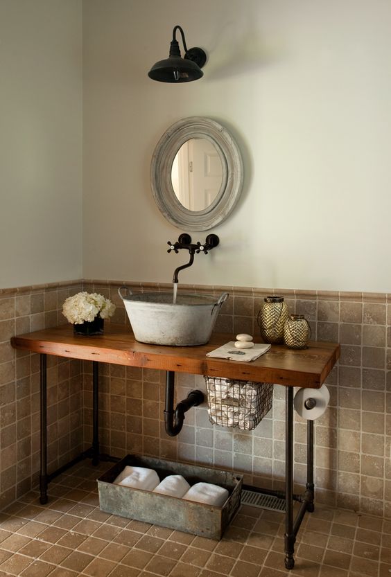 32 Trendy And Chic Industrial Bathroom Vanity Ideas - DigsDigs
