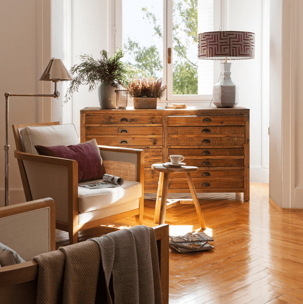 rustic dresser with lots of drawers will fit a lot of spaces and has a timeless look