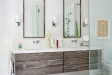 11 reclaimed wood bathroom vanity with a white counter
