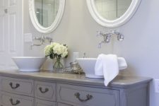 12 a grey vintage French dresser into a double sink vanity