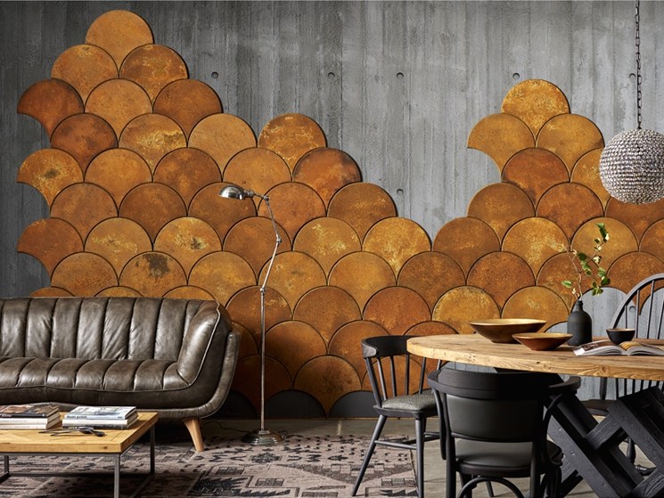 fish scale ocher-colored cork wall tiles can be used for creating your wall art