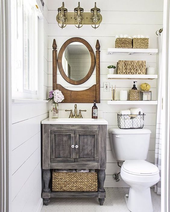 tiny reclaimed wooden cabinet with an open shelf