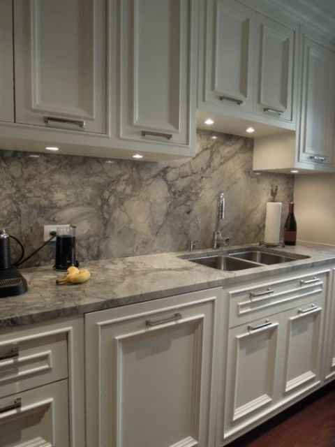 Gray And White Quartz Kitchen Countertops