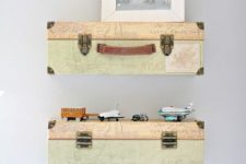 22 suitcase bookshelves will be great for any room, and you can add your travel photos there