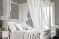 23 white wood frame bed with white curtains is a great idea to relax and feel peaceful
