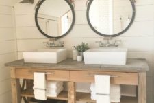 27 rustic bathroom vanity with open shelves and a reclaimed countertop