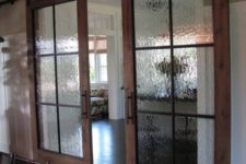 27 rustic sliding doors with wood and rain glass