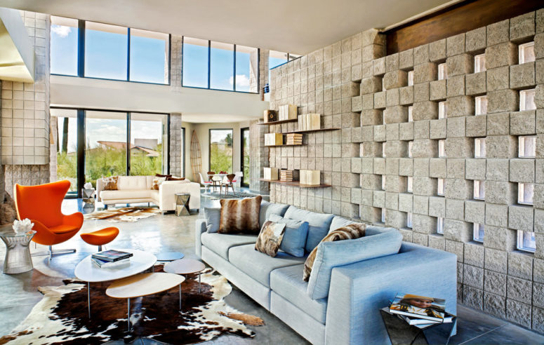 a wall made of cinder blocks is an amazing stone accent (The Refined Group)