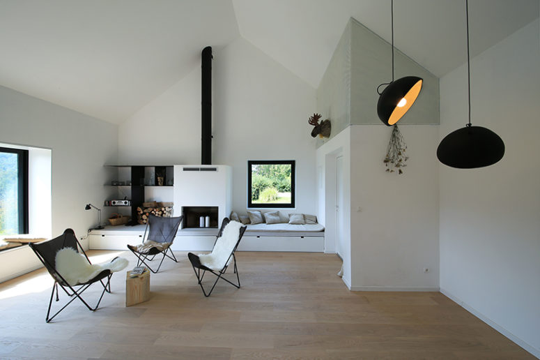 The interior is open plan, with lots of white and light coming in