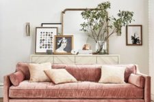 03 upholstered pink velvet sofa of vintage design for a refined space