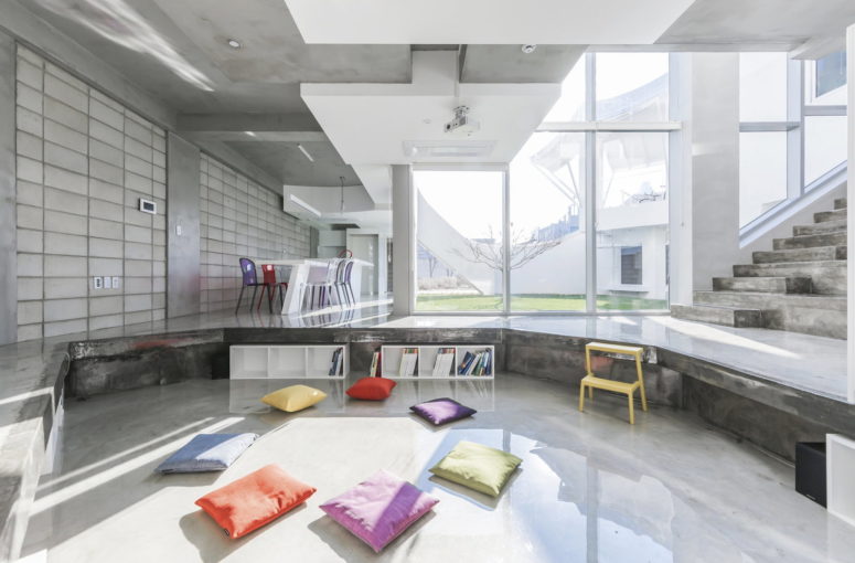 The interiors are between minimalist and industrial, with lots of concrete in decor, which is not only budget savvy but also very durable and modern The interiors are between minimalist and industrial, with lots of concrete in decor, which is not only budget-savvy but also very durable and modern