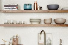 05 wooden shelves look perfect in a minimalist kitchen