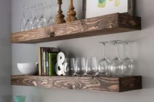 06 thick wooden shelves for displaying glasses and candle sticks