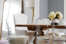 07 acrylic chairs for a dining room look chic with fur covers