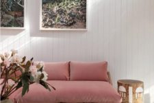 08 modern pink sofa on a light wooden base with legs