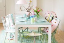 09 a dining table with a mint-colored tabletop is a very fresh and feminine solution