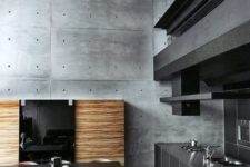 10 charcoal gray cabinets in a vertical grain wood ground