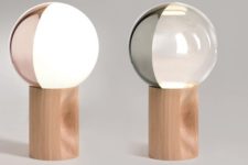 11 cute table lamps with a closed round color blocked shade and a wooden base