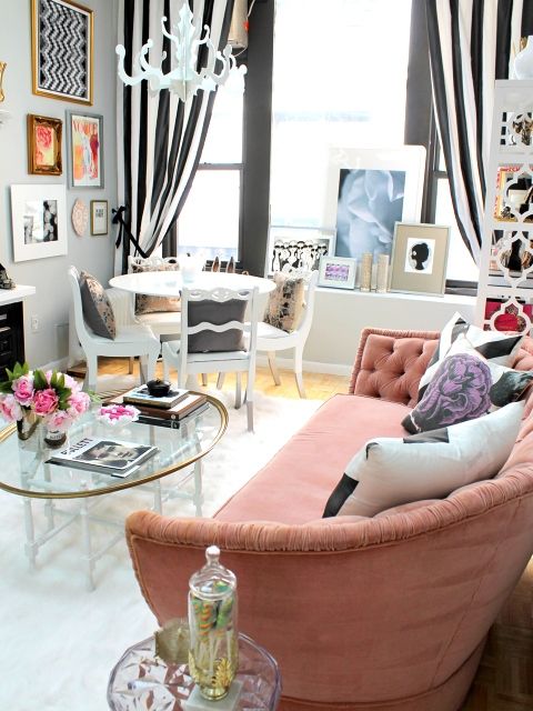 rounded pink diamond upholstery sofa for a whimsy glam girlish space