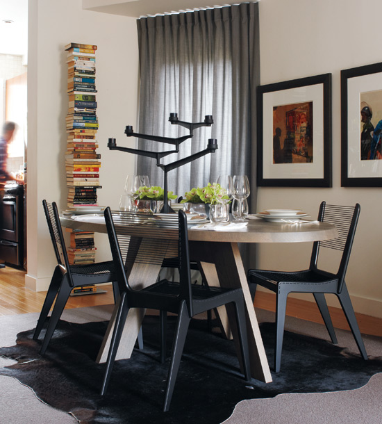 black chairs with thread backs look very modern and chic