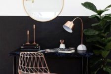 14 modern copper table lamp with a marble base for a girlish home office