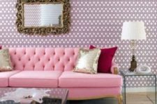 14 refined pink dimaond upholstery sofa for a lady-like space