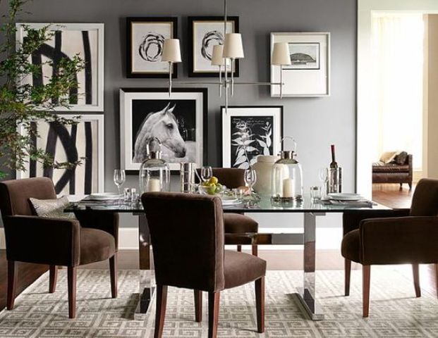 brown velvet upholstered chairs make this space more inviting and cozy