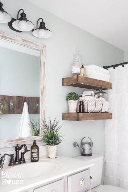 floating wood shelf for bathroom