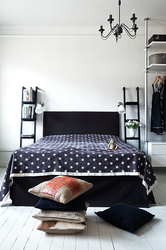 black ladder nightstands aren't only stylish, they are also functional and save a lot of space