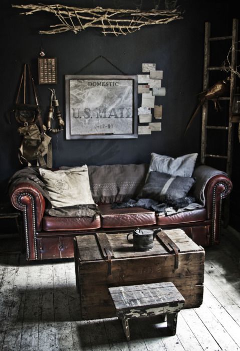 light-colored shabby wood box can be used as a manly coffee table