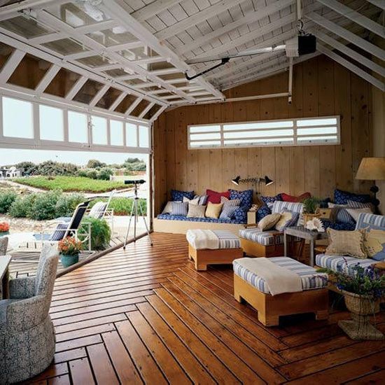 rolled up garage doors for a countryside living room