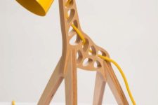 21 wooden giraffe table lamp with sunny yellow details