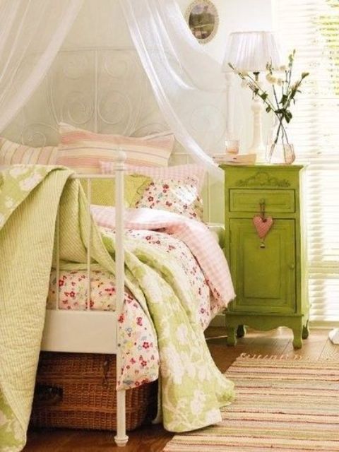 sage green vintage bedside table for a romantic and cute bedroom