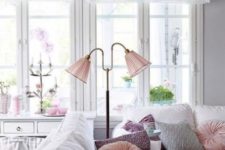 29 blush floor lamp with a double lampshade that reminds of a flower