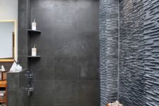 30 black stone and pebbles all around for a cool spa-like look
