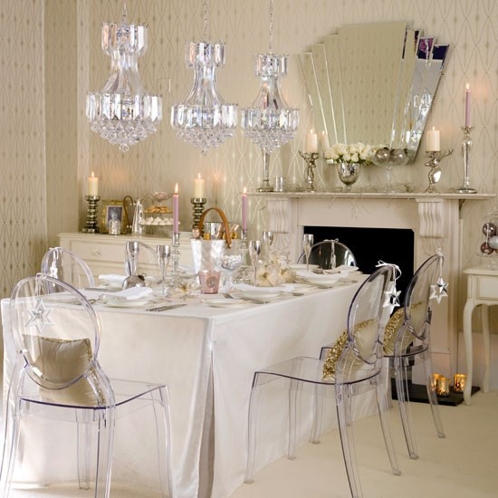 gorgeous crystal chandelier composition over the dining table