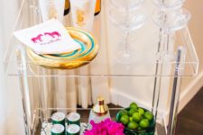 30 lucite rolling bar cart can easily fit any space