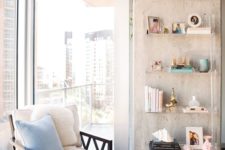32 lucite shelving unit creates an impression of items floating in the air