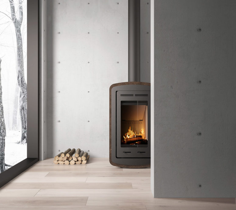 cork appliance A steel stove is covered with cork to make touching it comfy and to give it a natural look
