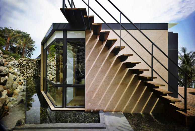 There's an ensuite bathroom with a skylit shower