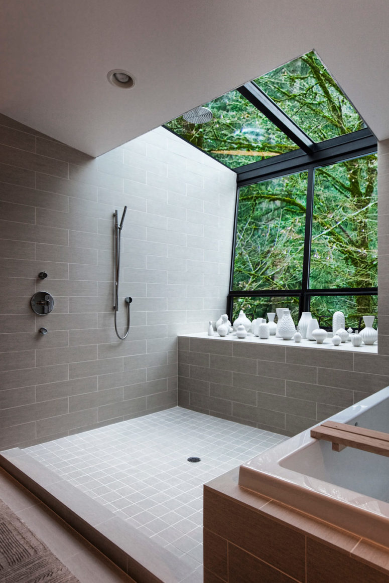 creative shower design This cutout with a skylight in the shower area makes you feel having a shower outside but it's totally private