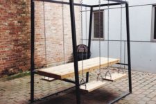 14 dining swingset with a suspended table and seats