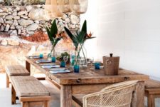 15 shabby rustic wooden table and benches for a Mediterranean terrace