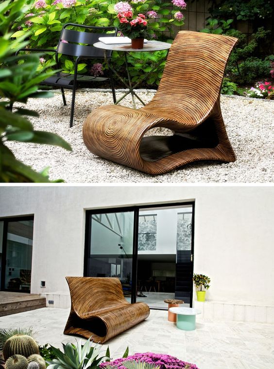 intricate wood lamination technique used on coco and rattan is what gives this furniture its uncommon shape and form