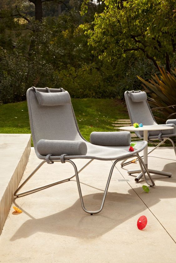 modern loungers on metal framing and with practical grey upholstery