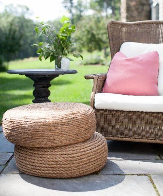 flat round rope ottomans are practical and fit many spaces